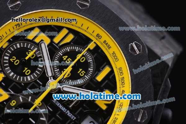 Audemars Piguet Royal Oak Offshore Carbon BumbleBee Chrono Swiss Valjoux 7750 Automatic Carbon Fiber Case with Yellow Arabic Numeral Markers and Black Dial - Click Image to Close